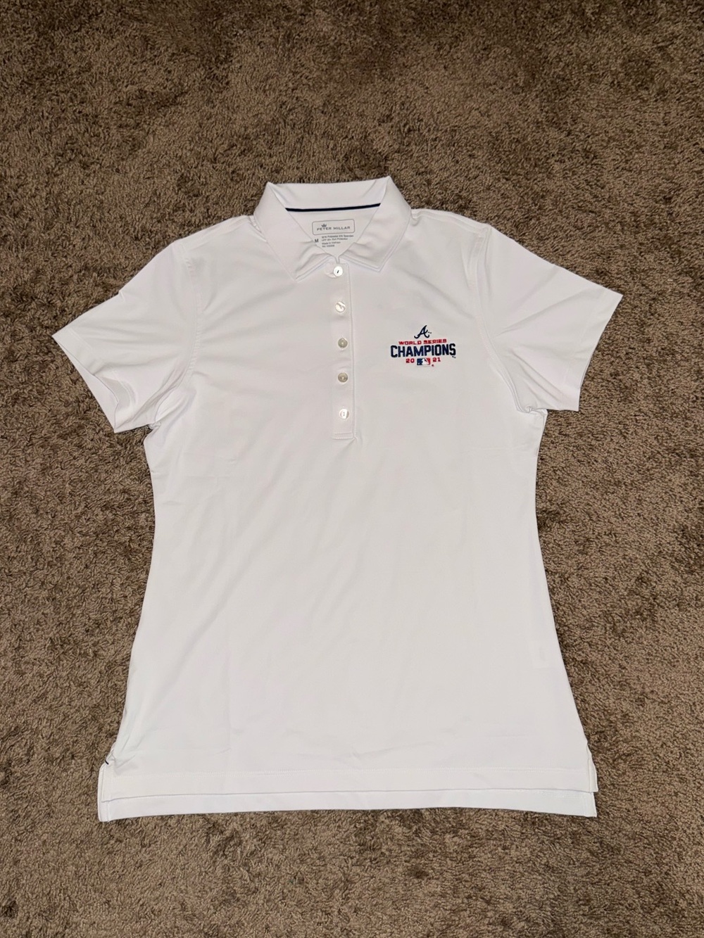 Peter Millar White Women's Button-Down Polo with 'Champions' Logo